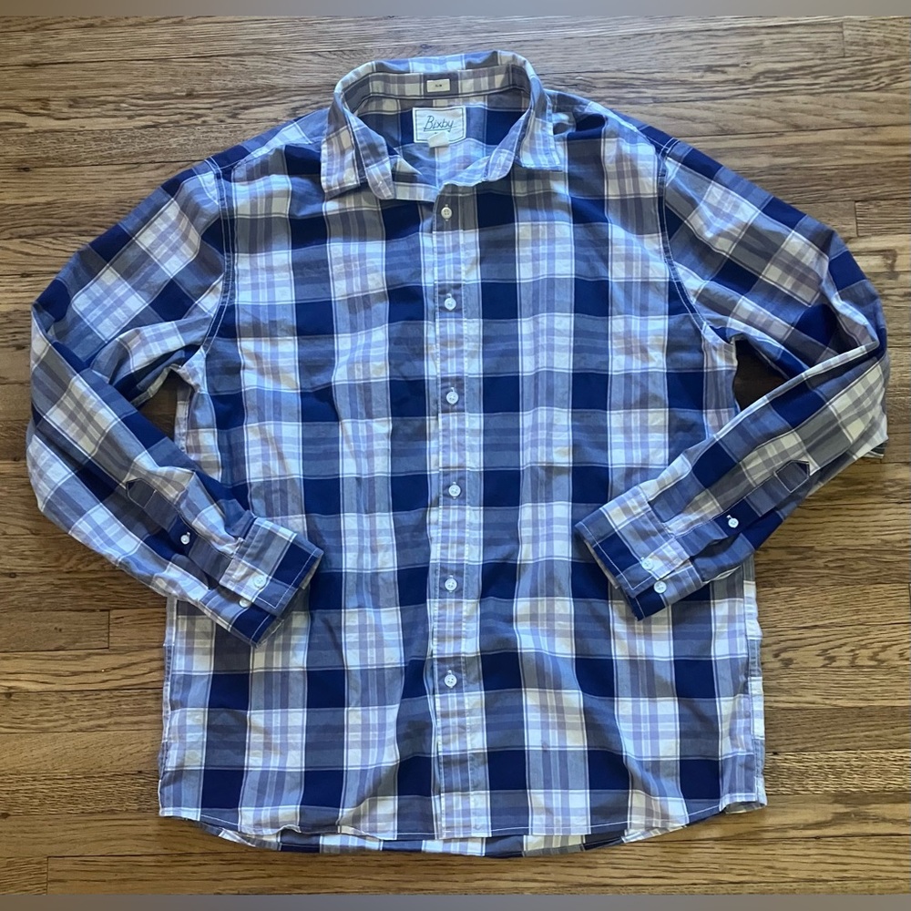 Bixby Nomad Slim Fit Long Sleeve Plaid Button Shirt Blue Purple XL